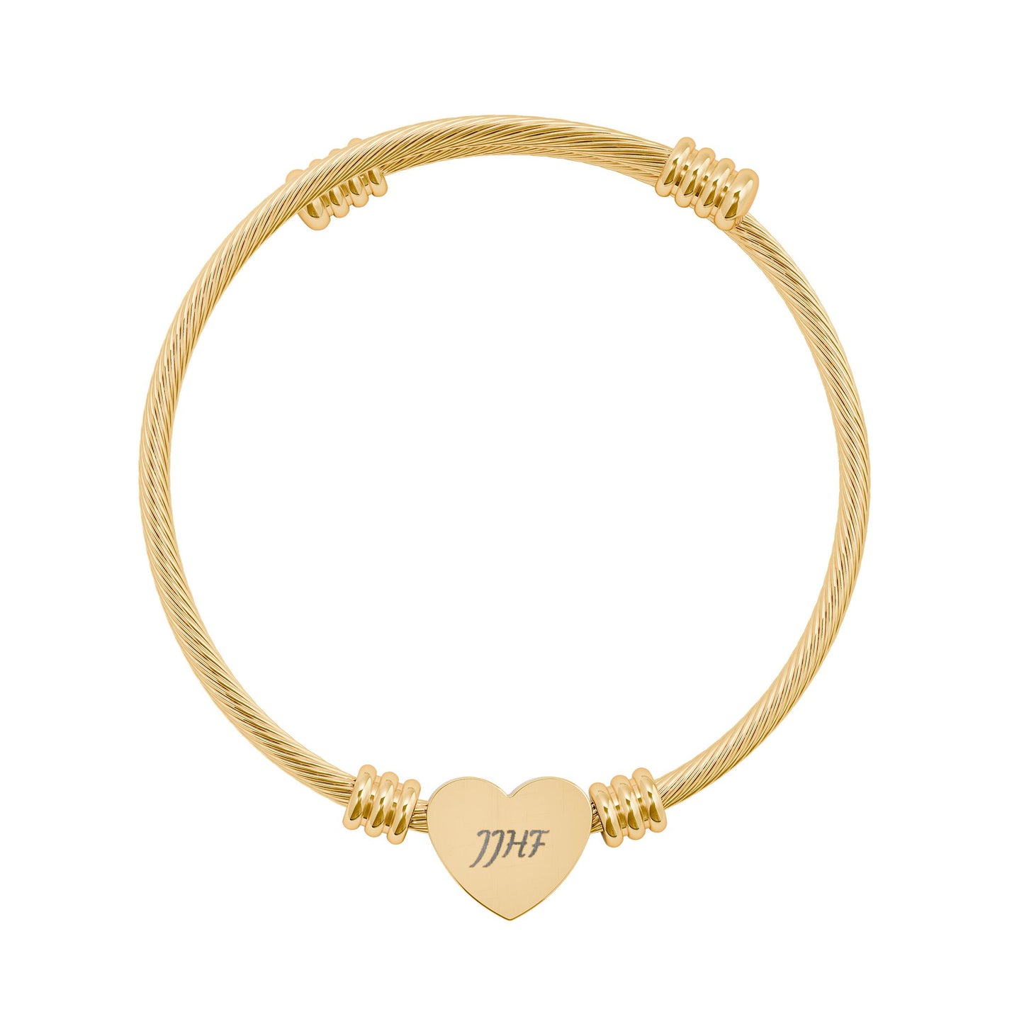 Engravable Heart Cuff Bracelet | Personalized Initials Cable Bangle (Silver or Gold)