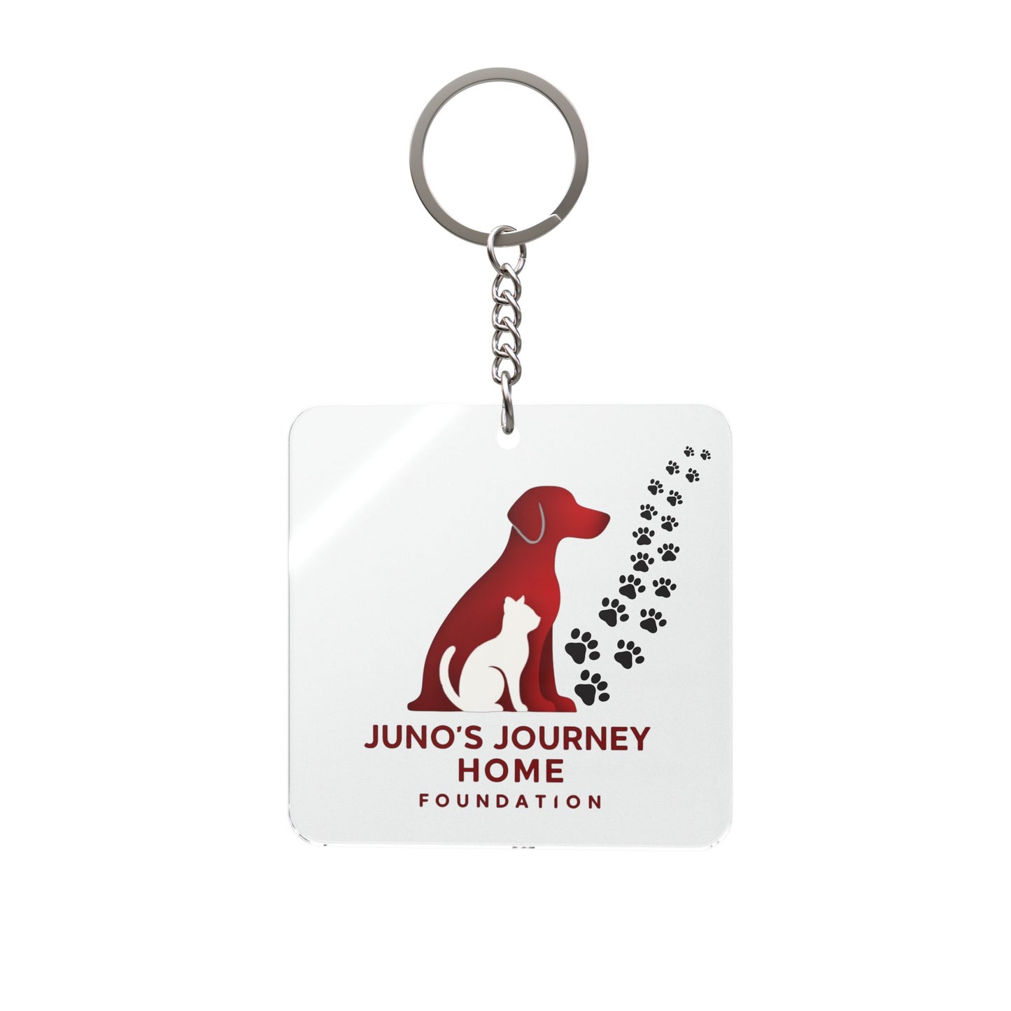 Juno's Journey Home Foundation Square Keychain | Dog Rescue Paw Print Fundraiser