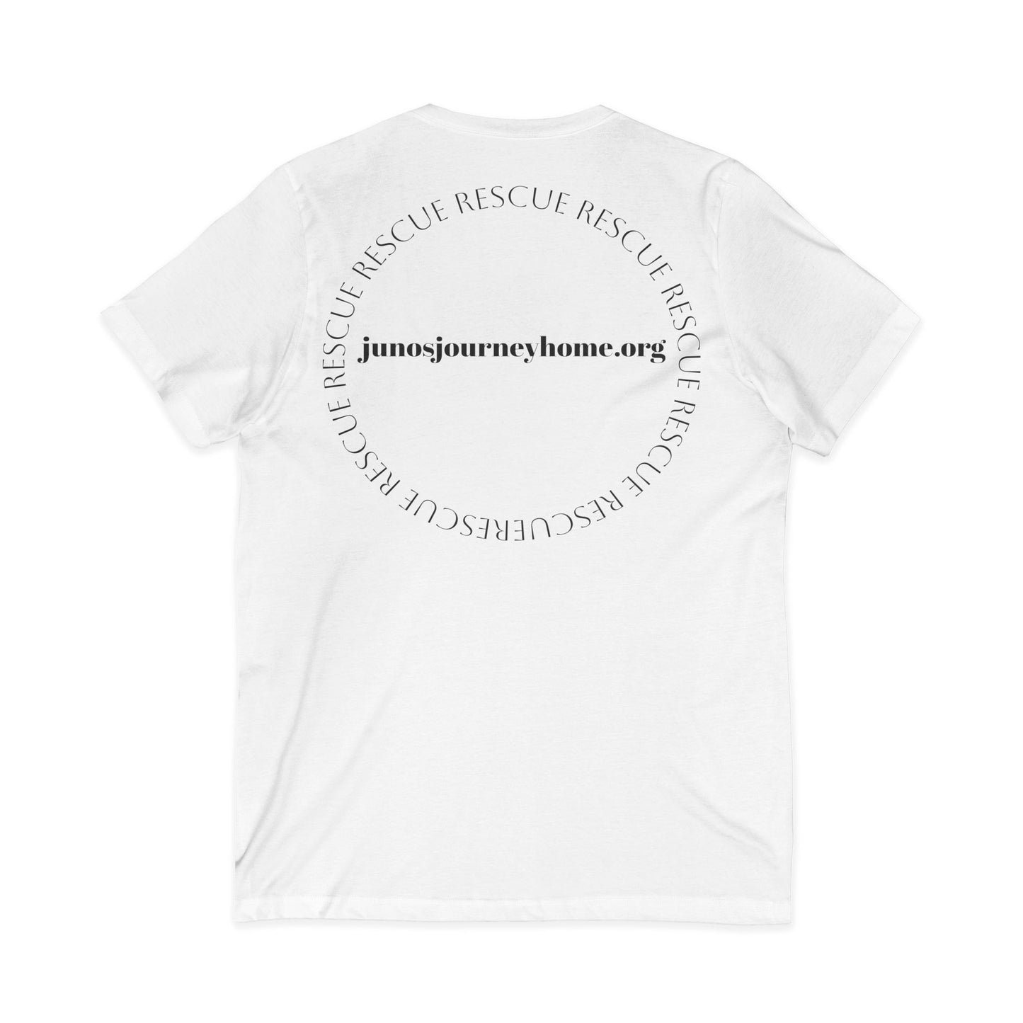 Juno's Journey Home Rescue Logo V-Neck Tee | Dog & Cat Rescue Charity Shirt