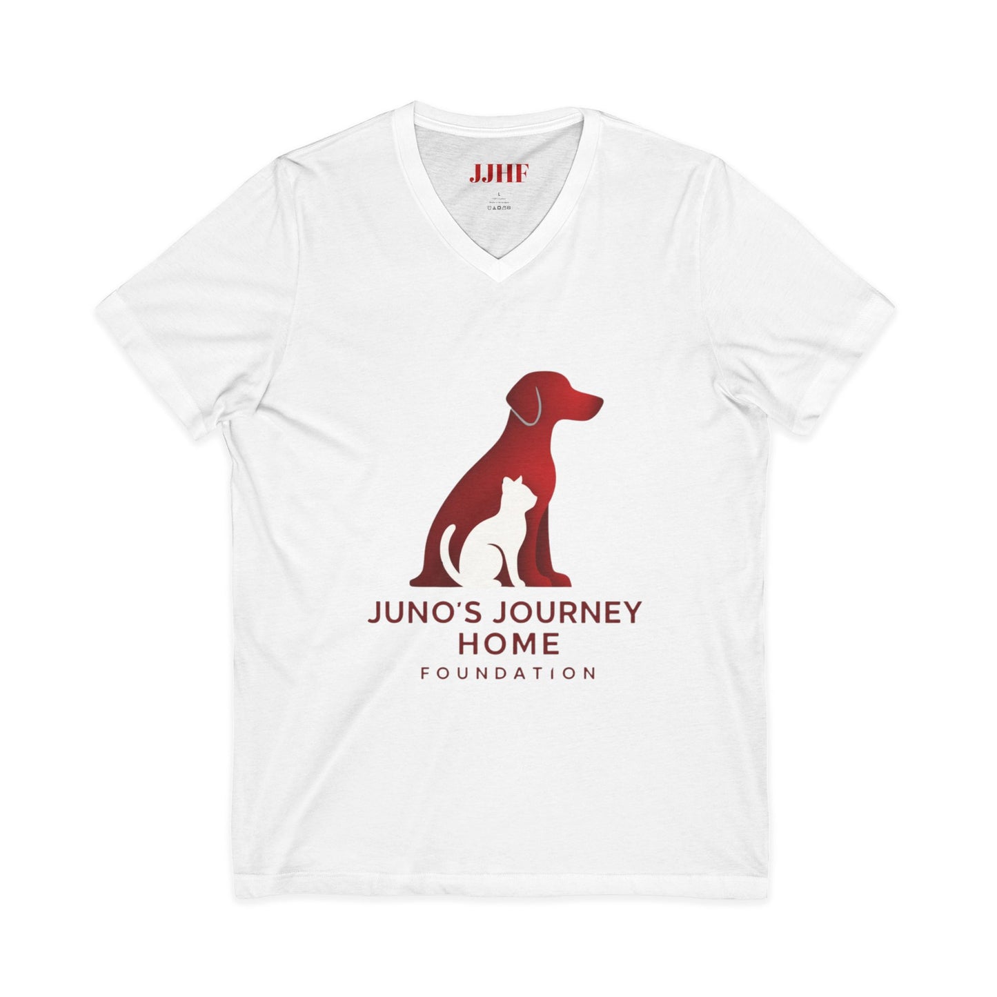 Juno's Journey Home Rescue Logo V-Neck Tee | Dog & Cat Rescue Charity Shirt