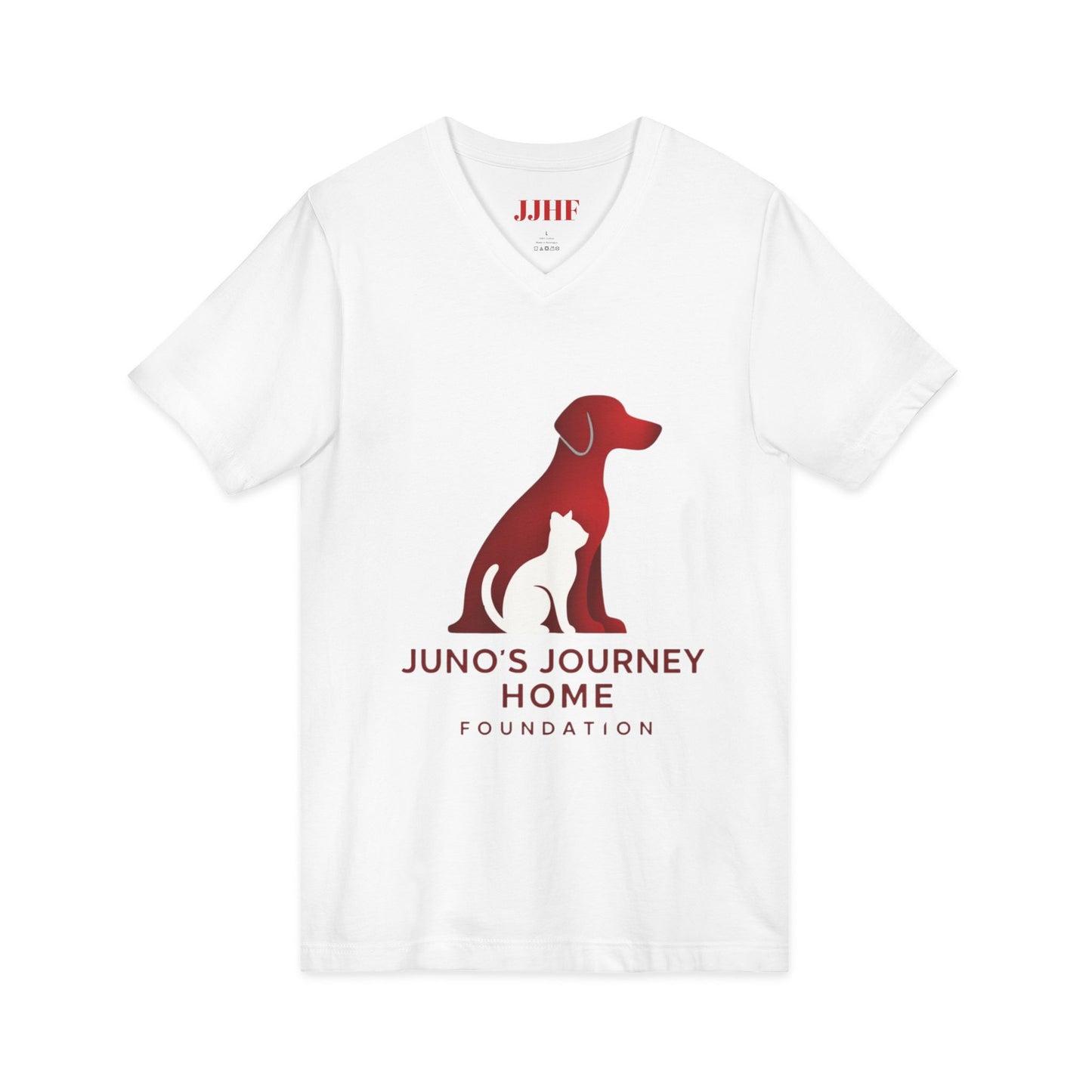 Juno's Journey Home Rescue Logo V-Neck Tee | Dog & Cat Rescue Charity Shirt